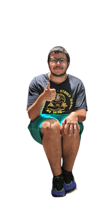 Me sitting down with a thumbs up